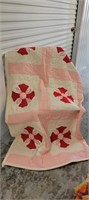 Handcrafted Quilt 81" x 78" Red,White & Pink