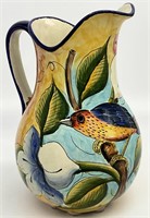 Large Ceramic Hand Painted Bird Pitcher