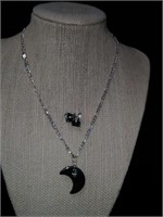 Sterling Chain w/Hematite Pendant & Earrings.