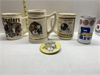 CERAMIC PITTSBURGH STEELERS CUPS & IRON CITY BEER