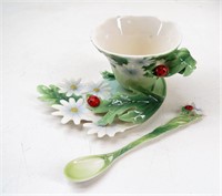 FRANZ "Ladybug" Porcelain Cup, Saucer & Spoon