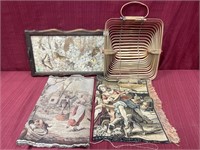 5 Misc. Items:  2 Tapestry Wall Hangings/Table