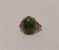 Sterling and Gold Jade(?) Ring