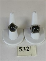 TWO SILVER 925 RINGS SIZE 9 SQUARE GREEN STONE