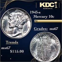 1943-s Mercury Dime 10c Grades GEM++ Unc