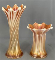 Dugan's Wide Rib 10" & 6" vases - peach opal