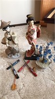 Asian figurines, letter openers and glass tree