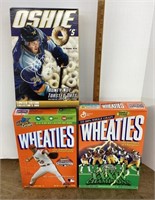3 empty cereal boxes