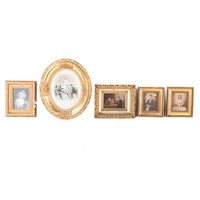 Five assorted framed prints