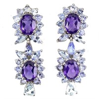 Natural Purple Amethyst & Tanzanite Earrings