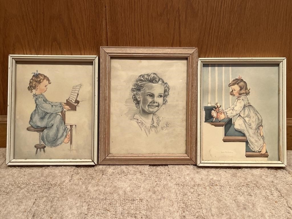 Three Signed Prints of Little Girls Anne Allebin