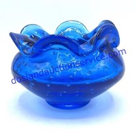 Blue Glass Scalloped Dish