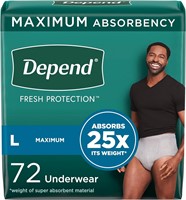 Depend Men's Incontinence Underwear, L, 72ct