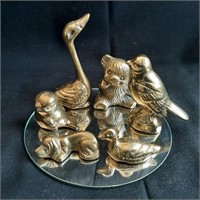 6 x Solid Brass Animal Mini Figurines