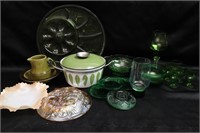 Colection of Vintage Glasswares & Enamel Pot