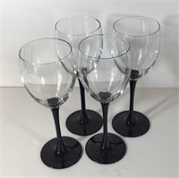4 WINE GLASSES BLACK STEMMED FRANCE