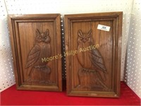 2 Wood Owl Plaques -Handcarved