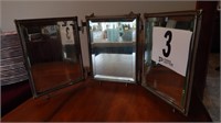 TRI-FOLD MIRROR WITH METAL FRAME AND BEVEL EDGE
