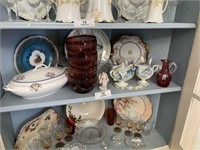 Shelf of Miscellaneous China & Stemware