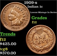1909-s Indian 1c Grades f, fine