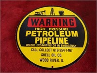 Metal sign. Shell oil. Wood river, Illinois. 11.75