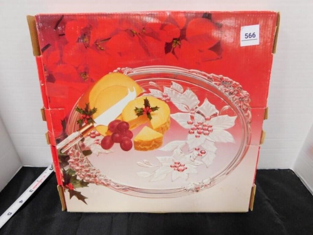 Mikasa crystal cake Plate Poinsettia Red