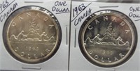 (2) 1963 Canadian Silver Dollars.