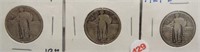 (3) Standing Liberty Silver Quarters. Dates: