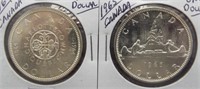 (2) Canadian Silver Dollars. Dates: 1964, 1965.