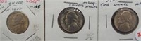 (3) 1945-S War Time Jefferson 40% Silver Nickels.
