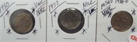 (3) Buffalo Nickels. Dates: 1930, 1937, 1938-D.