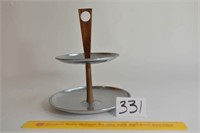 Two Tiered Serving Tray with Wood & Metal