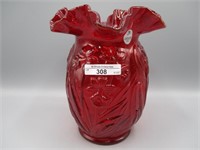 Fenton ruby red Daffodil 8" ruffled vase