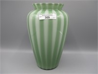 Fenton Stripe optic 10" vase cased green