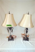 Pair of Matching Metal and Glass Table Lamps