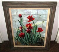 Framed Red Tulip Oil Painting
