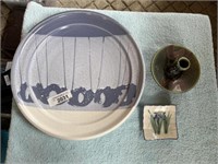 Pottery - 14.5” Plate, Candle Holder & Tray