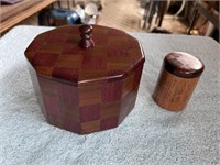 Handcrafted Wood Lidded Checkerboard Box & Round