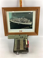 Adding machine, famed naval ship picture