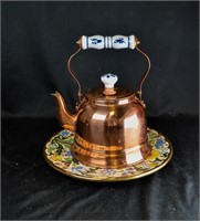 COPPER TEAPOT & DECORATIVE PLATE