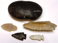 Carved Stone Arrowheads & Tomahawk Stone / Rock