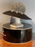 Frank Olive Rhinestone Embellished Lace & Wool Hat