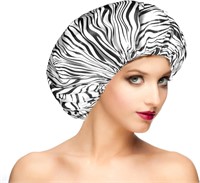 $12  Fishent Shower Cap XL  Waterproof Zebra Print