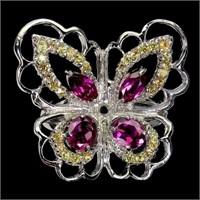 Natural Rhodolite Garnet & Sapphire Butterfly Ring