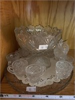 Miniature Pressed Glass Punch Bowl And Cups