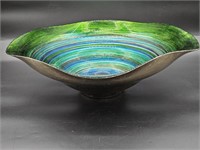 XL Centerpiece Footed Bowl w/ Painted Swirl Center