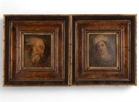 Pair of Antique Old Masters Style Oil on Board