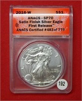 2016 W American Eagle ANACS SP70 1 Ounce Silver