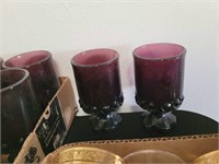 8 PC HEAVY PLUM COLORED GLASS GOBLETS