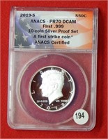 2019 S Kennedy Half Dollar ANACS PR70 DCAM